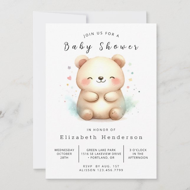 Invitación Baby Shower de oso impreso bohemio (Anverso)