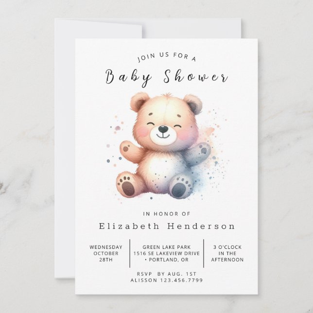 Invitación Baby Shower de oso imprimible (Anverso)