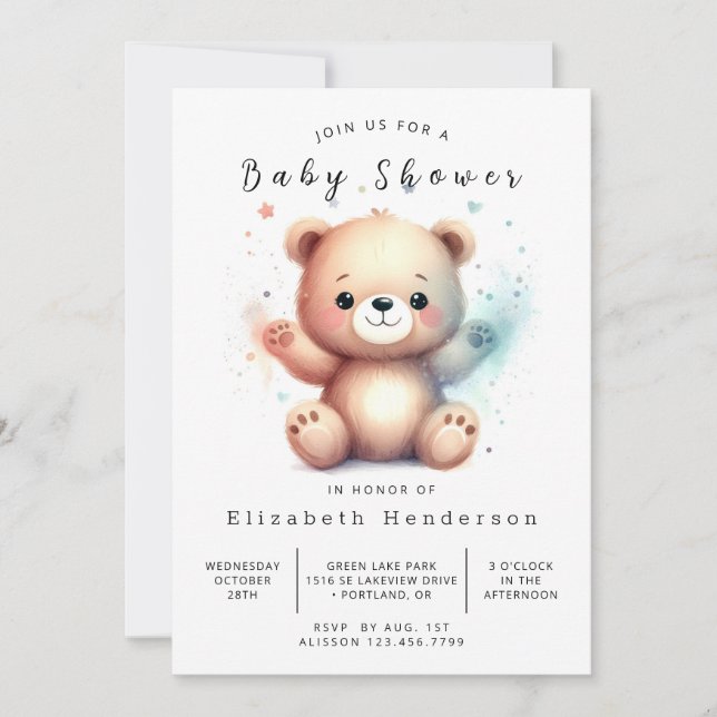 Invitación Baby Shower de oso imprimible (Anverso)