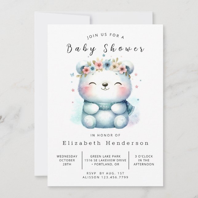 Invitación Baby Shower de oso imprimible (Anverso)