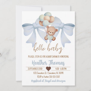 Invitación Baby Shower De Oso Marrón Y Bow