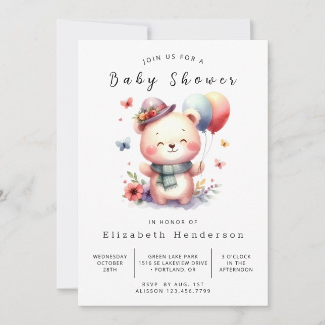 Invitación Baby Shower de oso moderno en línea (Anverso)