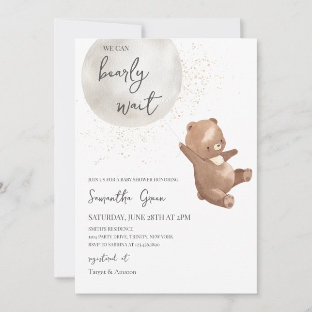 Invitación Baby Shower de oso neutro de género (Anverso)