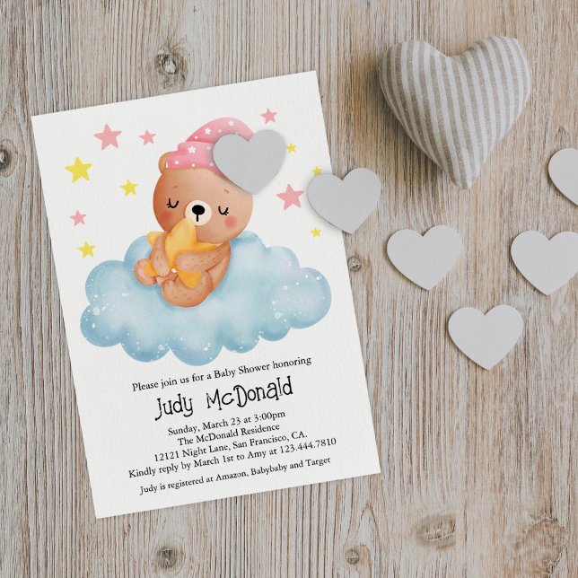 Invitación Baby Shower de oso pequeño rosado (Subido por el creador)
