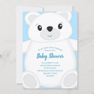 Invitación Baby Shower de oso polar azul