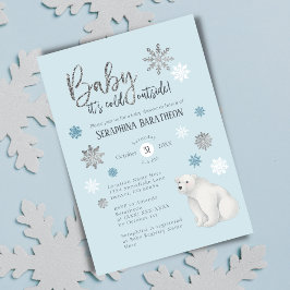 Invitación Baby Shower de oso polar azul de copo de nieve en 