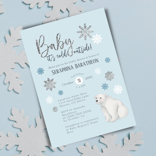 Invitación Baby Shower de oso polar azul de copo de nieve en  (Subido por el creador)