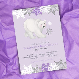 Invitación Baby Shower de oso polar púrpura ártico