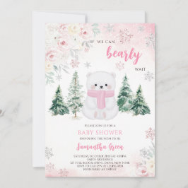 Invitación Baby Shower de oso polar rosa