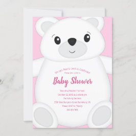 Invitación Baby Shower de oso polar rosa