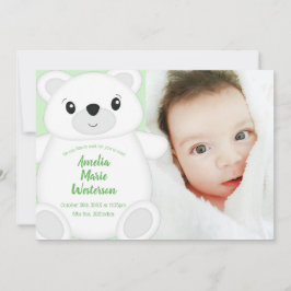 Invitación Baby Shower de oso polar verde