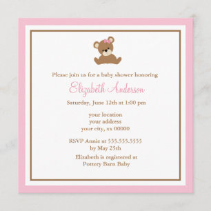 Invitación Baby Shower de oso rosa mate