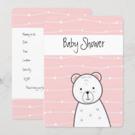 Invitación Baby Shower de oso rosa pequeño