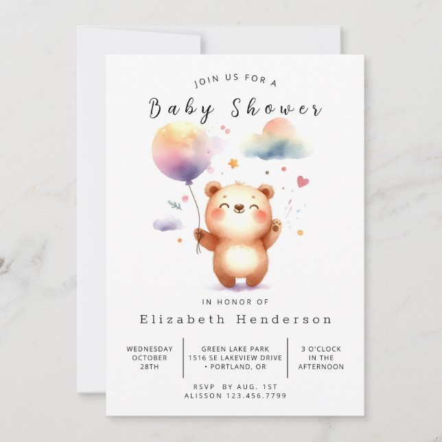 Invitación Baby Shower de oso ruso neutro de género (Anverso)
