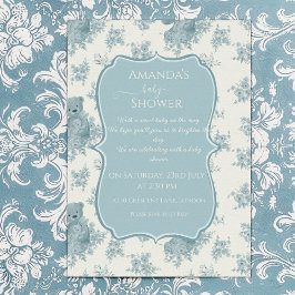 Invitación Baby Shower de oso toile y conejito francés