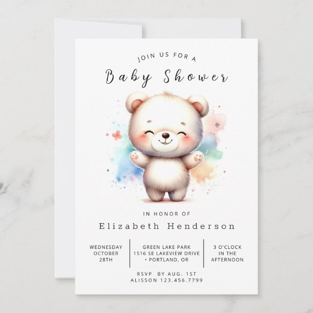 Invitación Baby Shower de oso único impreso (Anverso)