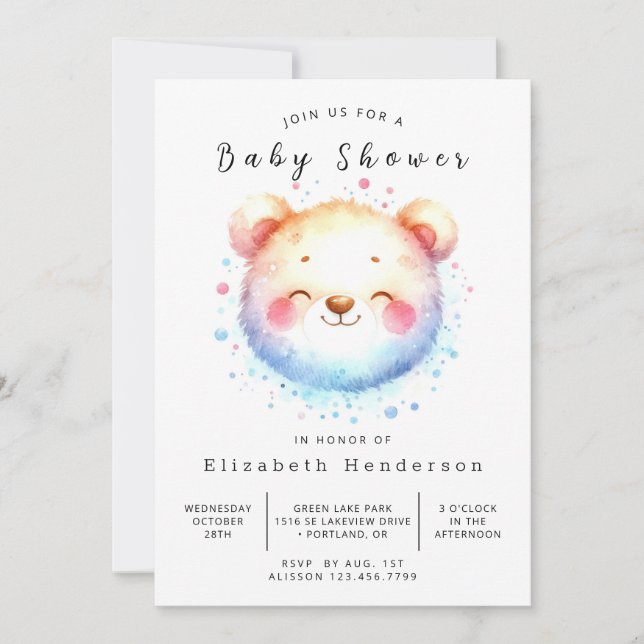 Invitación Baby Shower de oso único moderno (Anverso)