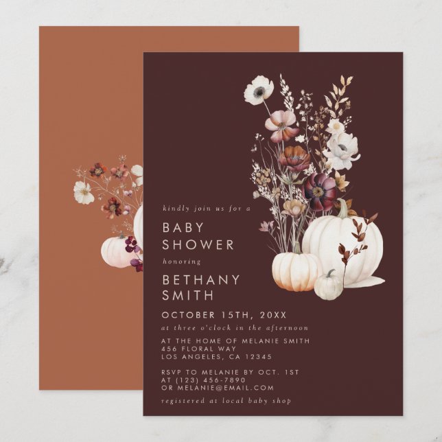 Invitación Baby Shower de otoño bohemiano (Anverso / Reverso)