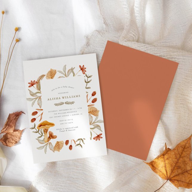 Invitación Baby Shower de otoño de la caída del Whimsy Botani (Customize the text and background to suit your theme perfectly!)
