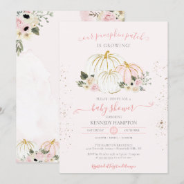 Invitación Baby Shower de otoño en la calabaza rosa y blanca