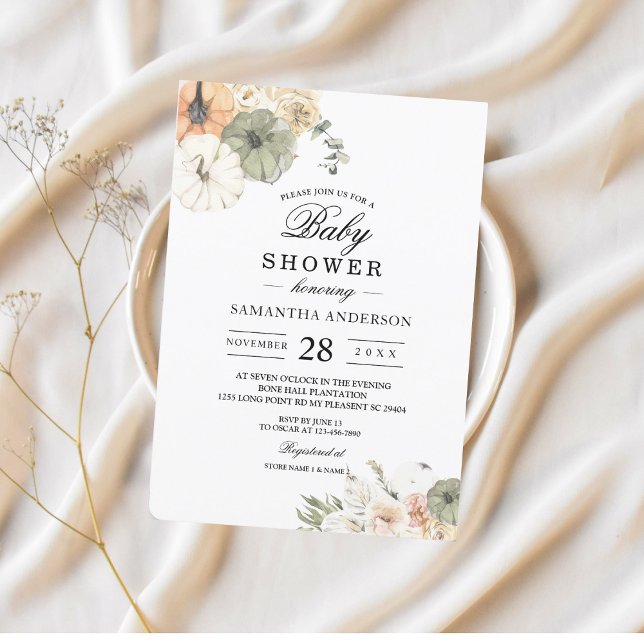 Invitación Baby Shower de Otoño Moderno | Calabaza Acuarela (Subido por el creador)