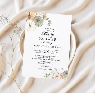 Invitación Baby Shower de Otoño Moderno Calabaza de Acuarel