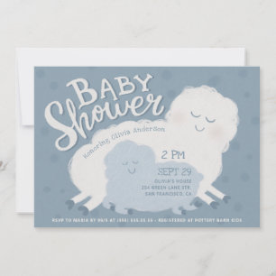 Invitación Baby Shower de oveja y cordero   Blue Farm Animal