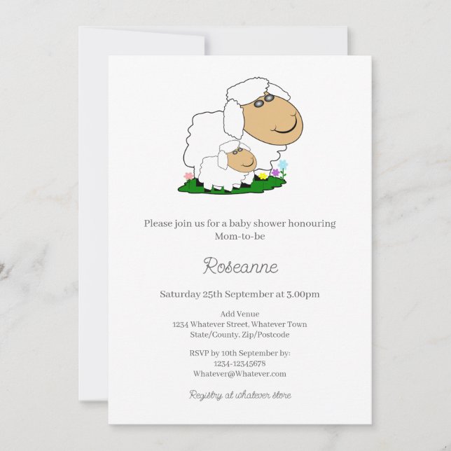 Invitación Baby Shower de ovejas (Anverso)