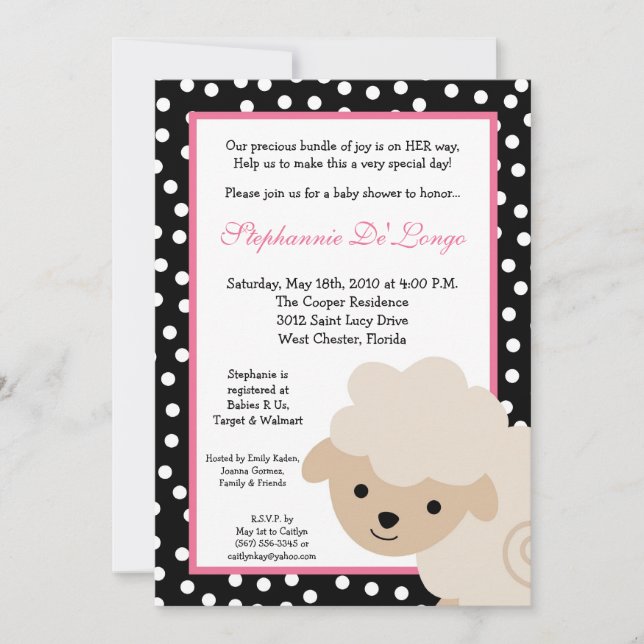 Invitación Baby Shower de ovejas de granja rosa du (Anverso)