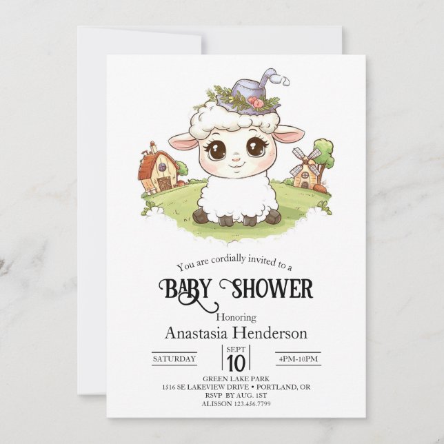 Invitación Baby Shower de ovejas místicas bonitos (Anverso)