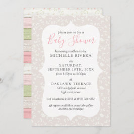 Invitación Baby Shower de País Rústico Gris Floral Rosado y S