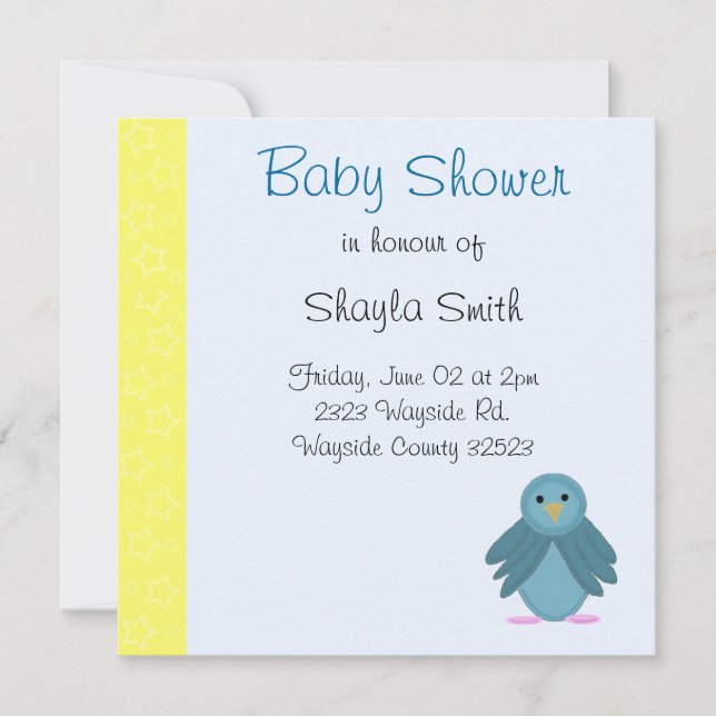 Invitación Baby Shower de pájaro azul pequeño (Anverso)