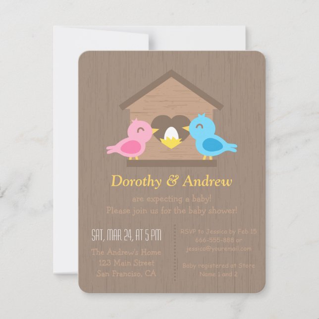 Invitación Baby Shower de pájaro de huevo de árbol cúbico (Anverso)