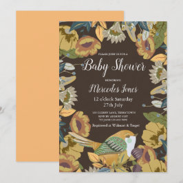 Invitación Baby Shower de pájaro floral de arte folklórico nó