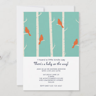 Invitación Baby Shower de Pájaros Naranjas en Abedul