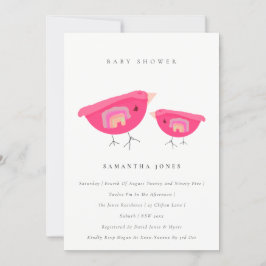 Invitación Baby Shower de pájaros rosados con arco iris de ma