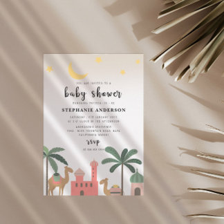 Invitación Baby Shower de palmeras de camello con tema del de