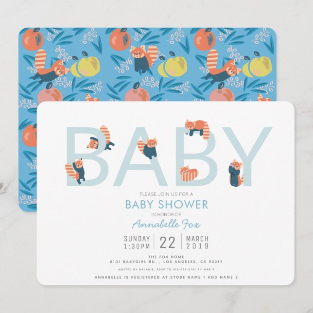 Invitación Baby Shower de Panda Blue Boy (Anverso / Reverso)