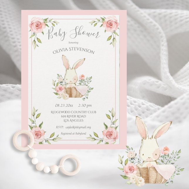 Invitación Baby Shower de papel con columnas de conejo conejo (Subido por el creador)