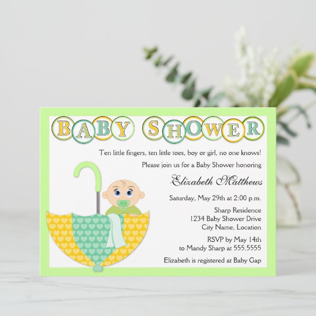 Invitación Baby Shower de paraguas desconocido (Anverso de pie)