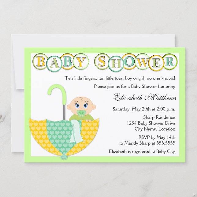 Invitación Baby Shower de paraguas desconocido (Anverso)
