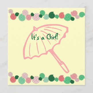Invitación Baby Shower de paraguas rosa y verde