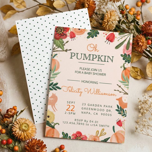 Invitación Baby Shower de Parche de Calabaza para Florales de (Cute Fall Autumn Floral Pumpkin Patch Baby Shower Invitation)