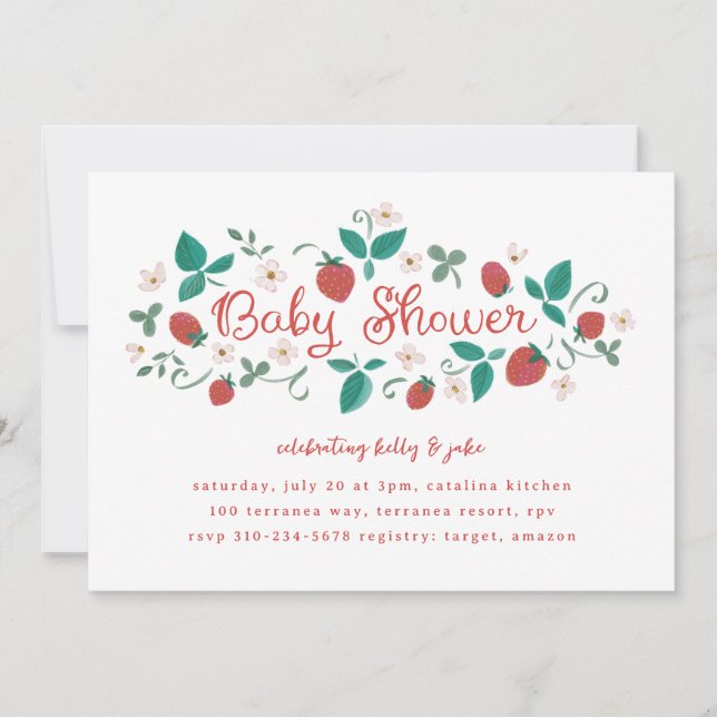 Invitación Baby Shower de parche de fresa (Anverso)