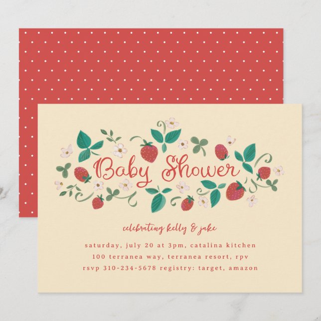 Invitación Baby Shower de parche de fresa (Anverso / Reverso)