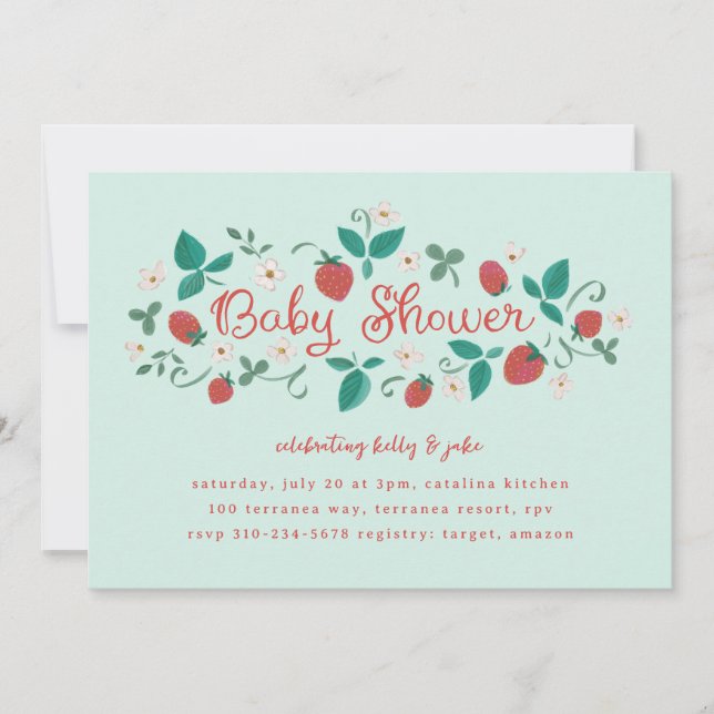 Invitación Baby Shower de parche de fresa (Anverso)