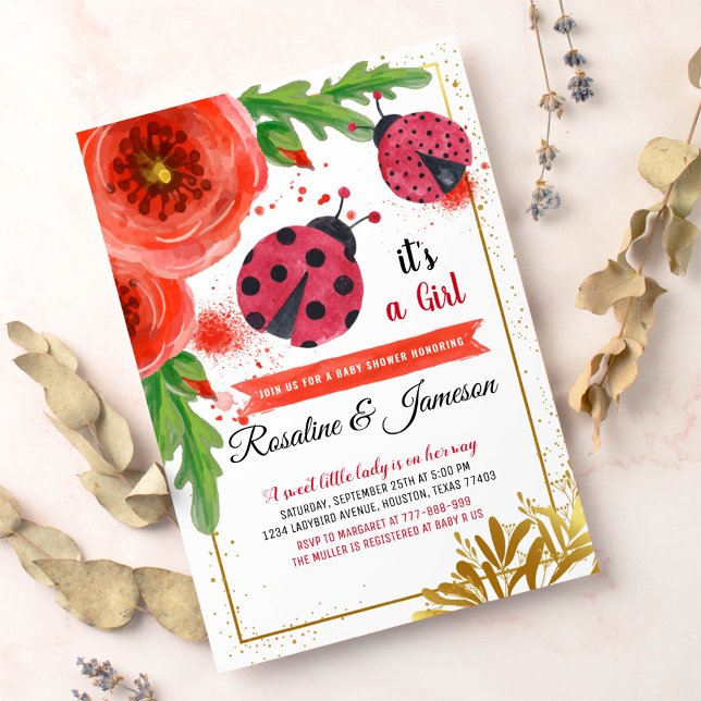 Invitación Baby Shower de Parejas acuáticas Golden Red Ladybu (Subido por el creador)