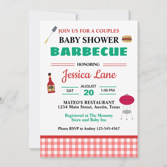 Invitación Baby Shower de Parejas BBQ (Anverso)