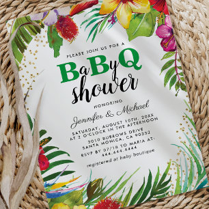Invitación Baby Shower de Parejas BBQ Baby   Barbacoa Tropica