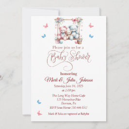 Invitación Baby Shower de parejas con oso y maripo